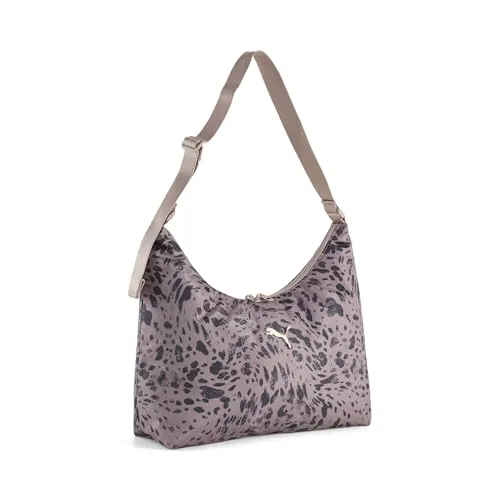 PUMA Damen Slouchy Hobo-Bag 7,5 l - Beige Sandstone Animal AOP - Stylische Handtasche mit 7,5 l Volumen, verstellbarem Tragegriff und praktischem Reißverschlussfach für sicheres Verstauen. Ideal für den täglichen Gebrauch!