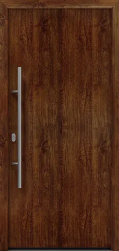 Haustür EcoStar ISOPRO IP 010 - Links dunkel-eiche - Dunkel-eiche Haustür (1100 x 2100 mm) mit hochwertigem Polyurethankern für optimale Wärmedämmung, inklusive Beschlag-Set. Ideal für Sicherheit und Stil.