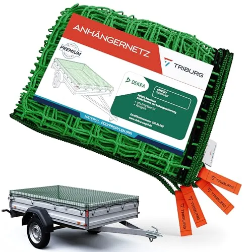 TRIBURG Anhängernetz - DEKRA Geprüft mit Randverstärkung - Anhängernetz mit Eckmarkierungen für optimale Ladungssicherung. Ideal für Gartenabfälle und Baumaterialien – schützt Ihre Ladung zuverlässig!