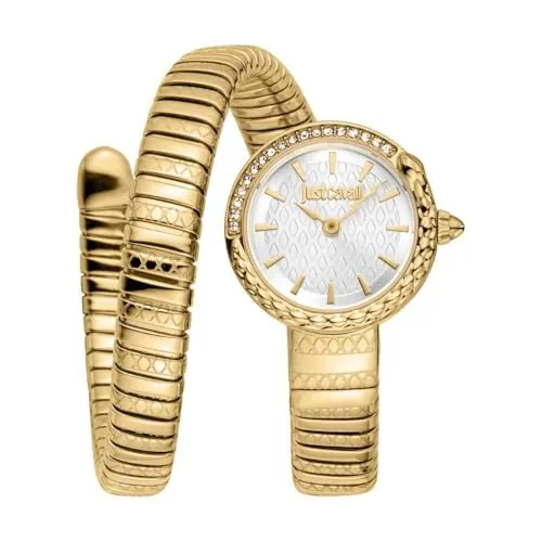 Just Cavalli Damen Analog Quarz Uhr JC1L301M0025 - Elegante Damenuhr mit luxuriösem Schlangendesign, 23 mm Gehäuse aus Gelbgold, wasserdicht und mit präzisem Quarzwerk - das perfekte Accessoire für jeden Anlass.