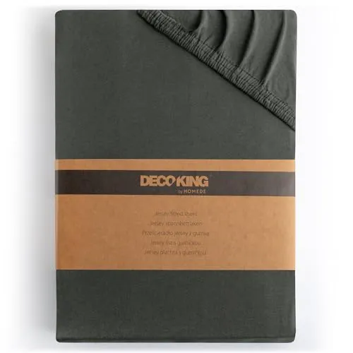 DecoKing Spannbettlaken 100x200 120x200 cm 100% gekämmte Baumwolle Anthrazit Grau Spannbetttücher Jersey Boxspringbett Amber 100 x 200 120 x 200