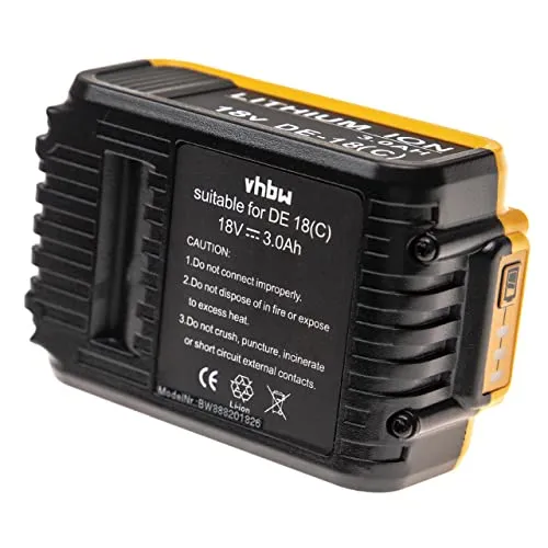 vhbw Akku kompatibel mit Dewalt DCR020, DCR027, DCP580N-XJ, DCS331, DCR006, DCR011, DCR011-XJ, DCR017 Werkzeug (3000 mAh, Li-Ion, 18 V)
