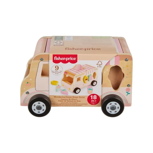 Fisher-Price Formensortierer Eiswagen aus Holz - Gesellschaftsspiel für Kleinkinder ab 18 Monaten, fördert Kreativität und Motorik mit 8 bunten Holzteilen und nachhaltiger Holzqualität.