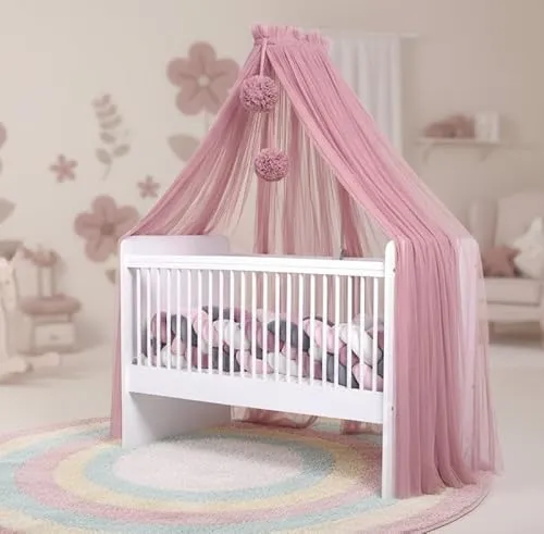 Baby Fancyroom Betthimmel aus hochwertigem Tüll - Wunderschöner Betthimmel aus 12 Meter weichem Tüll, ca. 180 cm lang. Ideal für Gitterbetten (60x120 cm oder 70x140 cm). Inklusive 2 Pompons. Handgefertigt und pflegeleicht bei 30 Grad.