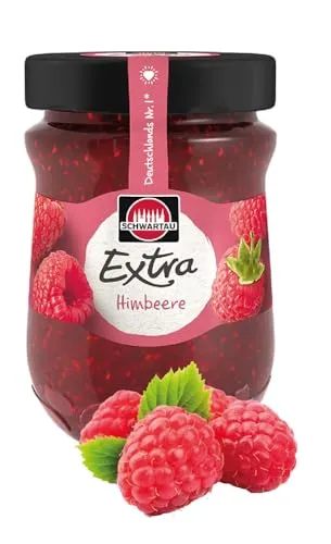 Schwartau Extra Konfitüre, Himbeere, 340 g - Fruchtige Himbeerkonfitüre mit feinen Fruchtstückchen, ideal für dein Frühstück! Ohne Zusatzstoffe, schonend verarbeitet und vollmundig im Geschmack – der perfekte Genuss für die ganze Familie!