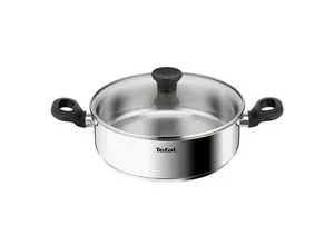 Tefal Duetto Edelstahl Servierpfanne 24 cm mit Deckel - Praktische Schmorpfanne aus Edelstahl mit doppeltem Griff, kratzfest und spülmaschinengeeignet. Ideal für verschiedene Herdtypen und Ofenfest bis 175 °C.