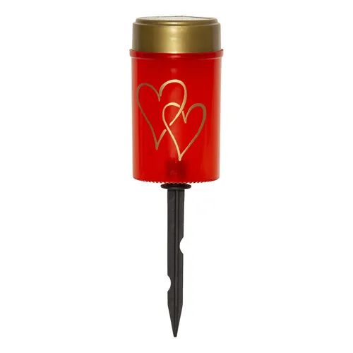 Solar LED Grablicht "HERZ" in rot/gold, 12cm - LED Kerzen mit Dämmerungssensor für automatisches Leuchten, Höhe 12cm, Durchmesser 7cm, ideal für Grabgestaltung und schafft eine liebevolle Atmosphäre.