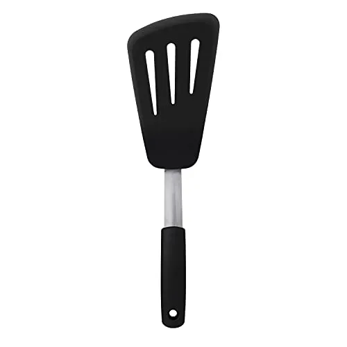 OXO Good Grips flexibler Omelettwender – spülmaschinenfester Pfannenheber aus Silikon und Edelstahl zum einfachen Wenden von Omeletts und mehr – schwarz