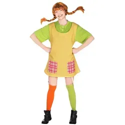 Maskworld Pippi Langstrumpf Kostüm - original lizensiert, Damen Karneval Faschingskostüm mit Baumwoll-Shirt und Schürze, ideal für Mottoparty und Rollenspiel