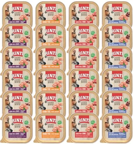 RINTI Leichte Beute Huhn Pur - Kalorienreduziertes Nassfutter für Hunde - Kalorienreduziertes Nassfutter mit hochwertigem Hühnerfleisch, ideal für empfindliche Hunde. Unterstützt eine gesunde Gewichtsregulation und sorgt für eine schonende Verdauung. Praktische 9x300g Schälchen.