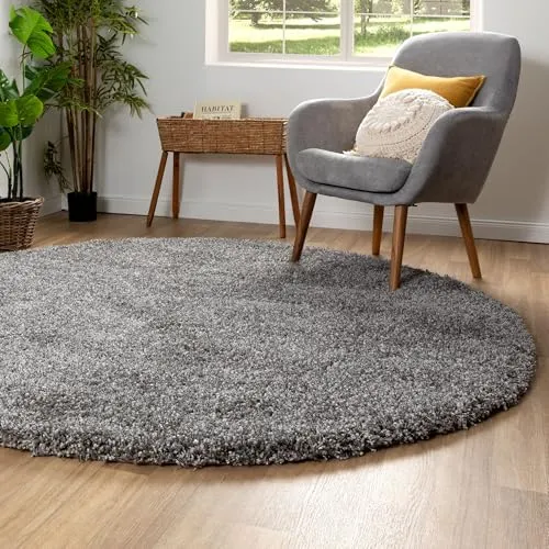 Steffensmeier Hochflor Teppich Twilight - Grau meliert Ø 120 cm - Hochwertiger Hochflor Teppich für das Wohnzimmer mit 50 mm dickem Flor und Soft-Touch-Effekt. Schadstoffgeprüft und strapazierfähig für langanhaltende Freude.
