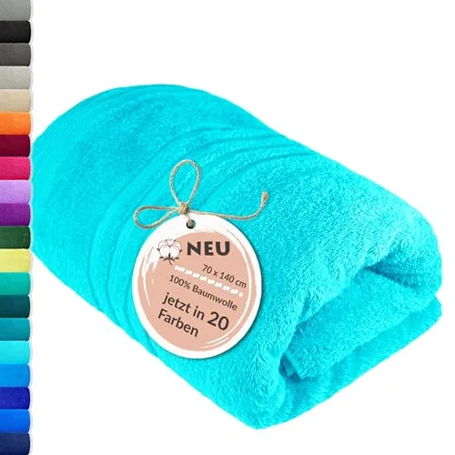 Lashuma Badetuch groß Türkis - Lagunen, extra dickes Handtuch für Dusche und Bad - Erleben Sie Luxus mit diesem ca. 70x140 cm großen, leuchtend türkisen Badetuch aus 100% Baumwolle. Es kombiniert Weichheit und Saugfähigkeit für ein angenehmes Abtrocknen nach dem Duschen.