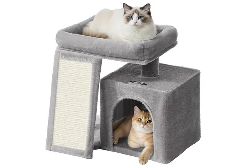 FEANDREA Kratzbaum 44,6 cm – Katzenbaum mit Kratzrampe und großer Plattform in Grau - Katzenmöbel für glückliche Katzen: 44,6 cm hoch mit stabiler Kratzrampe und großzügiger Plattform für Spiel und Entspannung.