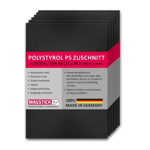 6er Set Polystyrol Platten schwarz I DIN A4 Kunststoff-PS Zuschnitte I mag_274