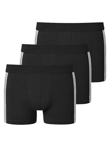 Schiesser Herren 3 Pack Softbund und Streifen - 95/5 Organic Boxershorts, Schwarz - Retroshorts für Herren, aus der beliebten "95/5" Serie mit softem Bund und sportlichen Streifen, perfekt sitzende Beinausschnitte aus elastischer Single-Jersey-Qualität.