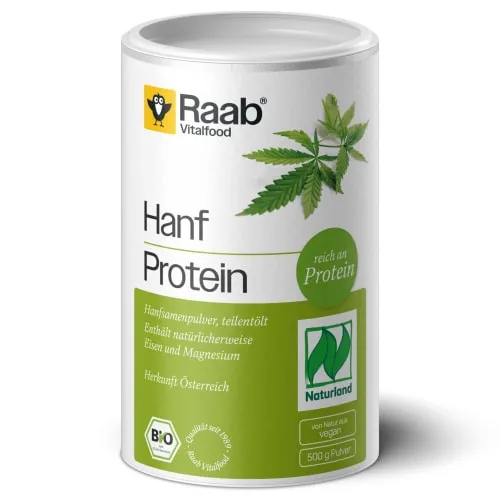 Raab Vitalfood® Naturland Bio Hanfprotein Pulver (500 g) - Veganes Protein für Sportler - Haarfarben: Hochwertiges Hanfprotein mit 50% pflanzlichem Protein, reich an Eisen und Magnesium, ideal für Veganer und aktive Menschen.