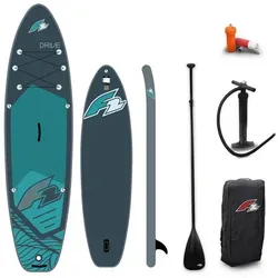 F2 SUP Stand Up Paddle Board Drive 320cm 10,5 Petrol - Das F2 Drive SUP bietet Stabilität und Komfort für Freizeitpaddler. Mit robuster Bauweise und präzisem Slot-Box-System ist es ideal für Seen und Küstengewässer. Komplett ausgestattet, perfekt für Einsteiger und Fortgeschrittene.