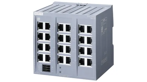 Siemens SCALANCE XB112 Switch 6GK5124-0BA00-2AB2 - Modems, Splitter & Switches - Robuster 24-Port Switch mit IP20 Schutz, ideal für industrielle Netzwerke und einfache Hutschienenmontage.