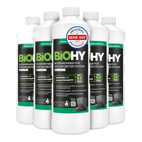 BiOHY Bodenreiniger für Wischroboter Station mit Orangenduft (6 x 1 Liter) | Reinigungsmittel Konzentrat für alle Wisch & Saugroboter mit Nass-Funktion | Schaumarm & Streifenfrei | Für alle Böden