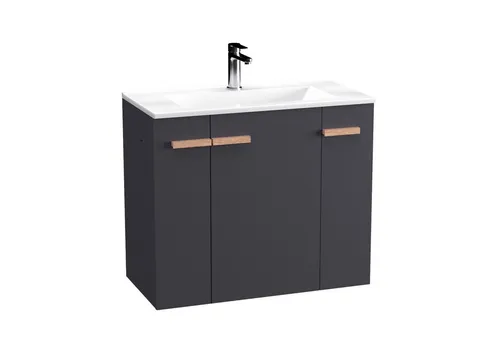 BadeDu HIERA Waschbecken mit Unterschrank 80cm - Modernes Badezimmerdesign - Badmöbelset für Erwachsene mit 4 Regalfächern, anthrazitfarbenem Waschbeckenunterschrank und modernem Stil. Inklusive Bauanleitung, ideal für ein stilvolles Badezimmer.