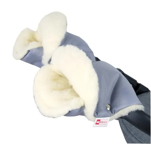 BABYLUX MUFF Handmuff PLÜSCH/WOLLE Handwärmer für Kinderwagen Buggy Handschuh 2 Stück (17. Grau)