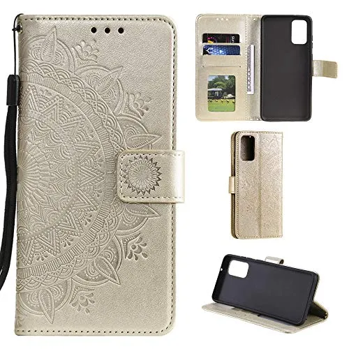 CoverKingz Handy Case kompatibel mit Huawei P40 - Handy Cover mit Kartenfach Phonecase – Smartphone Hülle klappbar Motiv Mandala Gold