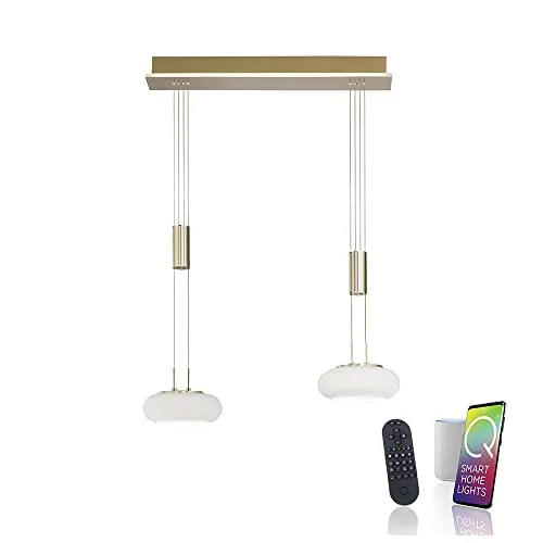 Paul Neuhaus Q Etienne LED Pendelleuchte - Moderne 2-flammige Pendellampe aus Glas, höhenverstellbar und smart steuerbar. Perfekt für Wohnzimmer oder Küche mit stufenlos dimmbarer Lichttemperatur von 2700K bis 5000K.