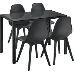 [en.casa] Essgruppe Schwarz für 4 Personen – Stilvoller Esstisch mit 4 Designstühlen - Essgruppen – Hochwertige Kombination aus modernem Glastisch und eleganten Kunststoffstühlen, ideal für ein stilvolles Esszimmer. Bietet Platz für 4 Personen und überzeugt durch exzellente Verarbeitung.