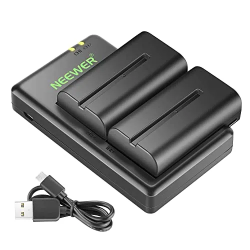 Neewer Ersatzakku und Ladegerät Set für NP-F550, 2er Pack 2600mAh Akkus und USB Ladegerät, kompatibel mit Sony NP-F970, F750, F770, F960, F550, F530, F570, LED Leuchte/Monitor/Kameraschlitten, schwarz