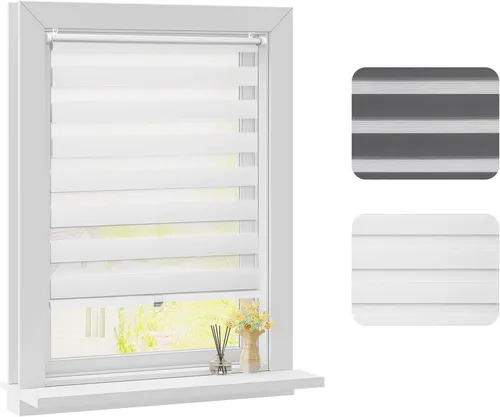 Woltu Doppelrollo Verdunkelnd, Klemmfix, Schnurlos - Praktisches Doppelrollo aus 100% Polyester, einfach ohne Bohren zu montieren. Ideal für Fensterrahmen von 1-3 cm Dicke, sorgt für Lichtregulierung und Sichtschutz.