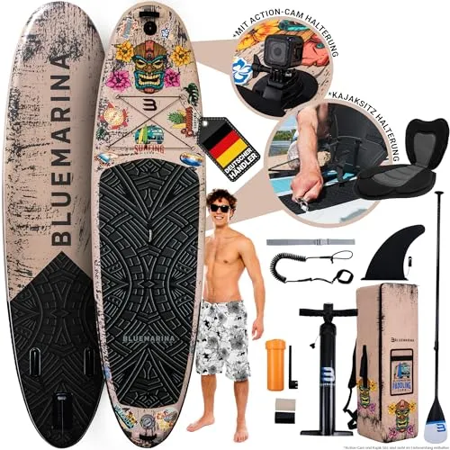 Bluemarina SUP Board Ariki - Aufblasbares Stand Up Paddle Board, ultrastabil und ideal für Einsteiger, inklusive Paddel, Pumpe und Rucksack, 5 Jahre Garantie für sorgenfreies Paddeln.