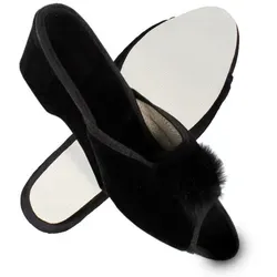 filsko Latina Elegante Samt Pantoffeln für Damen mit Puschel - Stylische Hausschuhe aus atmungsaktivem Samt mit rutschhemmender Sohle für sicheren Halt und eleganten Komfort im Zuhause.