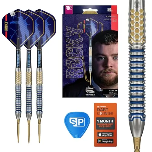 Target Darts Josh Rock Gen 1 Steel Tip Darts 22G - Steel-Dartpfeile, 90% Tungsten für verbesserte Kontrolle und gleichmäßige Freigabe, inkl. Swiss Storm Nano Points für optimale Griffigkeit und einfachen Spitzenwechsel.