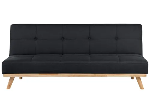 Schlafsofa FROYA Stoff Schwarz 3-Sitzer - Schwarzes 3-Sitzer Sofa mit Bettfunktion, ideal für Gäste. Die elegante Knopfsteppung und der hochwertige Stoff sorgen für Komfort und Stil in jedem Raum.