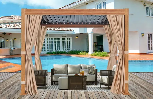 KONIFERA Pavillon Pergola Alhambra, 3x3 oder 3x4 m mit Aluminiumpfosten - Moderne Lamellenpergola für stilvolle Terrassenüberdachung. Mit verstellbaren Dachlamellen und integriertem Entwässerungssystem bietet sie optimalen Komfort und Schutz bei jedem Wetter.