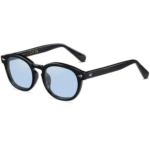 SHEEN KELLY Polarisierte Ovale Sonnenbrille für Herren Damen Retro Rund Nerd Blau Bunte Linse Vintage Sunglasses UV400,03l