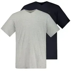 JP1880 T-Shirt T-Shirts Basic 2er-Pack V-Ausschnitt Halbarm (2-tlg) grau 7XL