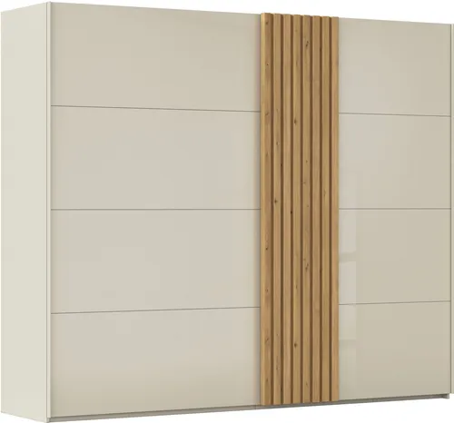 Schwebetürenschrank RAUCH "Tegio" - Beige (Champagner) - Kleiderschrank mit hochwertiger Holzdekor-Oberfläche und pflegeleichter Glasfront. Made in Germany, ideal für stilvolle Schlafzimmer mit viel Stauraum.