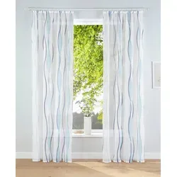 Gardine "Dimona", 2er-Set, Wellen weiß/blau, Bestseller - Kräuselband Gardine mit trendigen Wellen, sorgt für lichtdurchflutete Räume und stilvolle Akzente in Ihrer Wohnung.