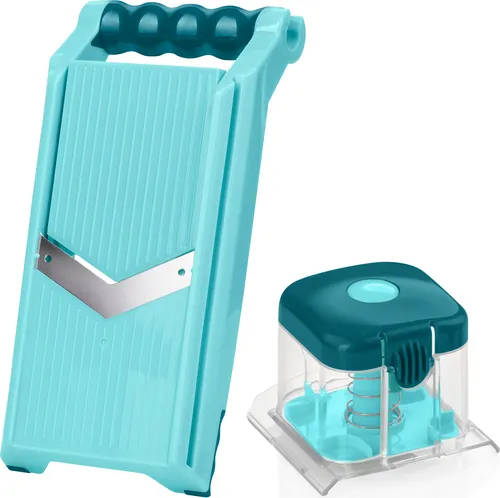 Genius Gemüseschneider Nicer Dicer Chef Professional - 2-tlg. Set mit verstellbarem Gemüsehobel für präzises Schneiden in verschiedenen Stärken. Ultra-scharfe G-NOX Edelstahl V-Klinge und sicherer Handy Hopper für müheloses Hobeln.