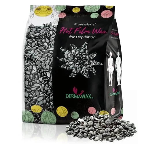 Dermawax Heißwachs Waxing Perlen zur professionellen Haarentfernung- Augenbraue, Gesicht, Achseln, Arme, Rücken, Brust, Bikini und Intimbereich Waxing (0,5 kg, Black Silver)