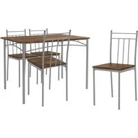 ML-Design 5-teilig Essgruppe - Vintage Esstisch mit 4 Stühlen - Esszimmer Komplettset mit robustem Metallgestell und pflegeleichten Oberflächen. Ideal für stilvolles Essen und Platzersparnis durch unter den Tisch schiebbare Stühle.
