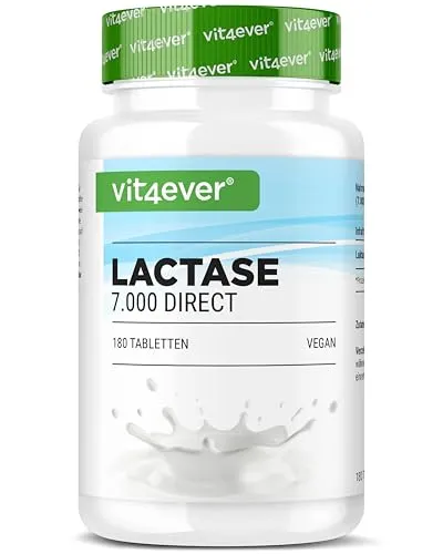 vit4ever Laktase 7.000-180 Tabletten mit Sofortwirkung - Hochdosiert mit 7.000 FCC-Einheiten - Bei Laktoseintoleranz + Milchunverträglichkeit - Ohne unerwünschte Zusatzstoffe - Laborgeprüft - Vegan