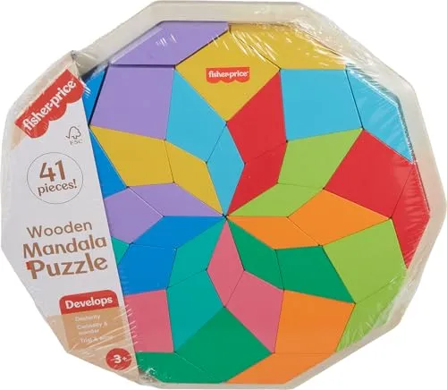 Fisher-Price Holzpuzzle Mandala-Design, 40-teilig für Kinder ab 3 Jahren - Buntes 40-teiliges Holzpuzzle mit geometrischem Mandala-Design. Fördert Feinmotorik und Problemlösungskompetenz. Ideal für kreatives Spiel und Lernen im Vorschulalter.