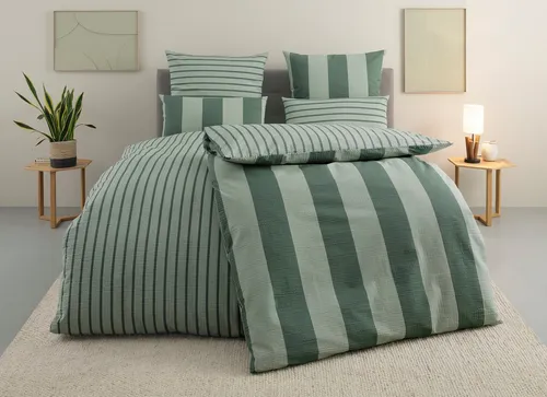 Home affaire Bettwäsche Sari, Seersucker, 2-teilig, maritime Streifen in Grün - Bettwäsche-Set aus 100% Baumwolle mit Wendefunktion, pflegeleicht und OEKO-TEX® zertifiziert, ideal für ein maritimes Schlafzimmer.