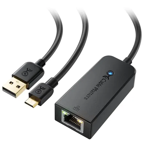 Cable Matters Micro USB Ethernet Adapter für Fire TV Stick & Chromecast - Verbindet Streaming-Geräte wie Fire TV Stick und Chromecast über Ethernet für stabile Verbindungen. 480 Mbps Datenrate, Plug & Play, ideal zur Reduzierung von Pufferung.