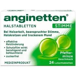 Anginetten Stimme Lutschtabletten - Arzneimittel zur Linderung von Heiserkeit und Halskratzen. Mit Hyaluronsäure für eine intensive Befeuchtung der Schleimhäute.