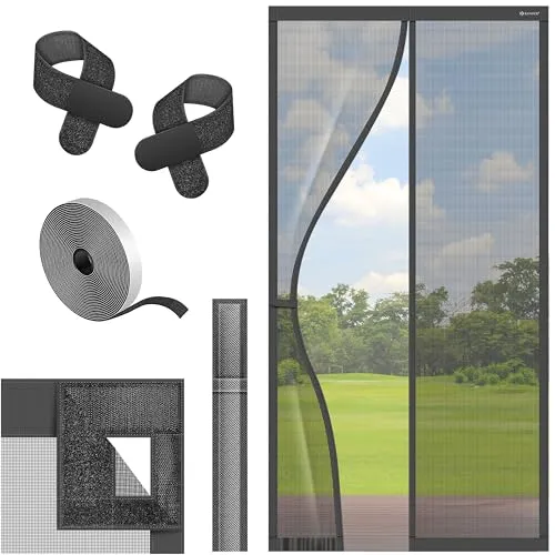 KESSER® Magnet Fliegengitter Tür – Insektenschutz für Türöffnungen - Fliegengitter in Anthrazit (90 x 210 cm) mit kinderleichter Klebemontage, ideal für Balkontüren. Genießen Sie frische Luft ohne Insekten und ermöglichen Sie Kindern sowie Haustieren einen einfachen Durchgang.