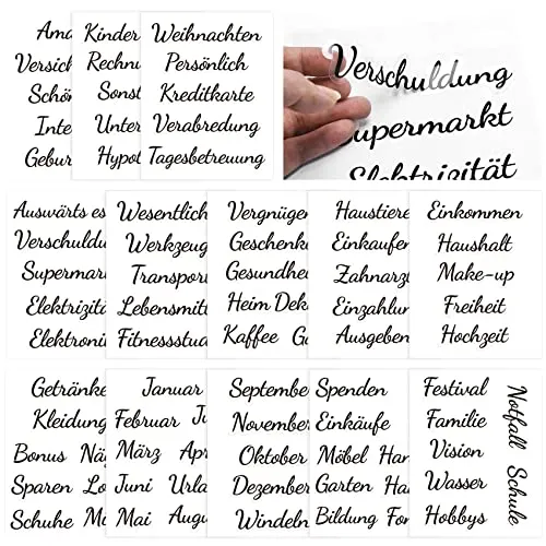 PAPERKIDDO 13 Blätter Budget Planner Deutsche, Für A6 Beschriftung Aufkleber Umschlagmethode Binder, Deutsch Budgetplaner Zubehör Stickers für Spar Challenge Geld Organizer