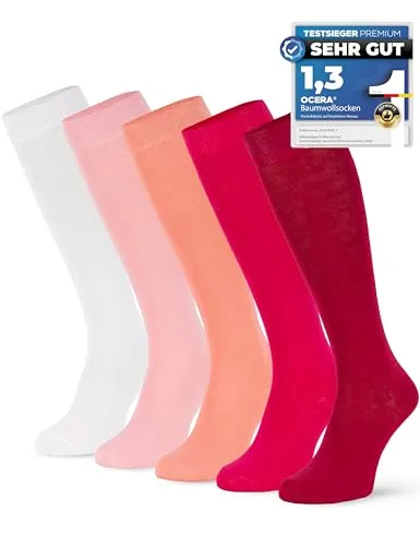 OCERA 5 Paar Kniestrümpfe für Damen & Herren (unisex) in Rot-Mix 35/38